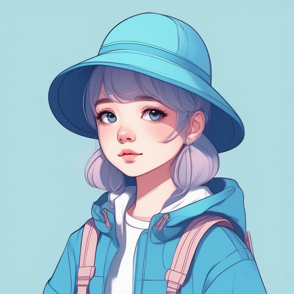 可爱街头风Q版女孩：赛璐珞扁平化着色全身图