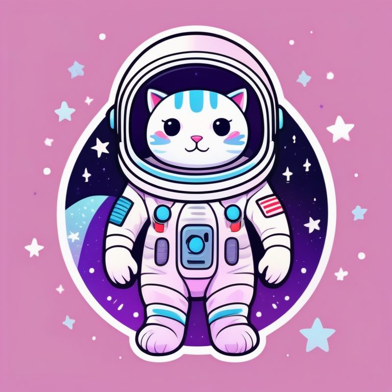 可爱卡哇伊风格的宇航员猫咪贴纸