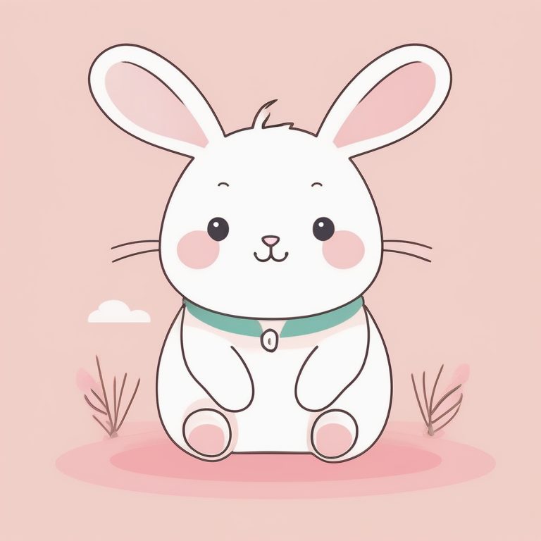 可爱卡哇伊风格,一只小兔子,粉色背景,趣味插画