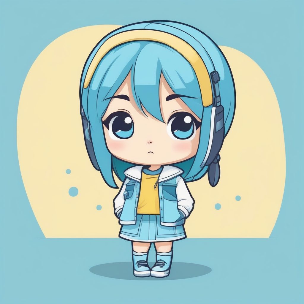 可爱卡哇伊Q版角色设计：纯色极简风的嘟嘴女孩全身图