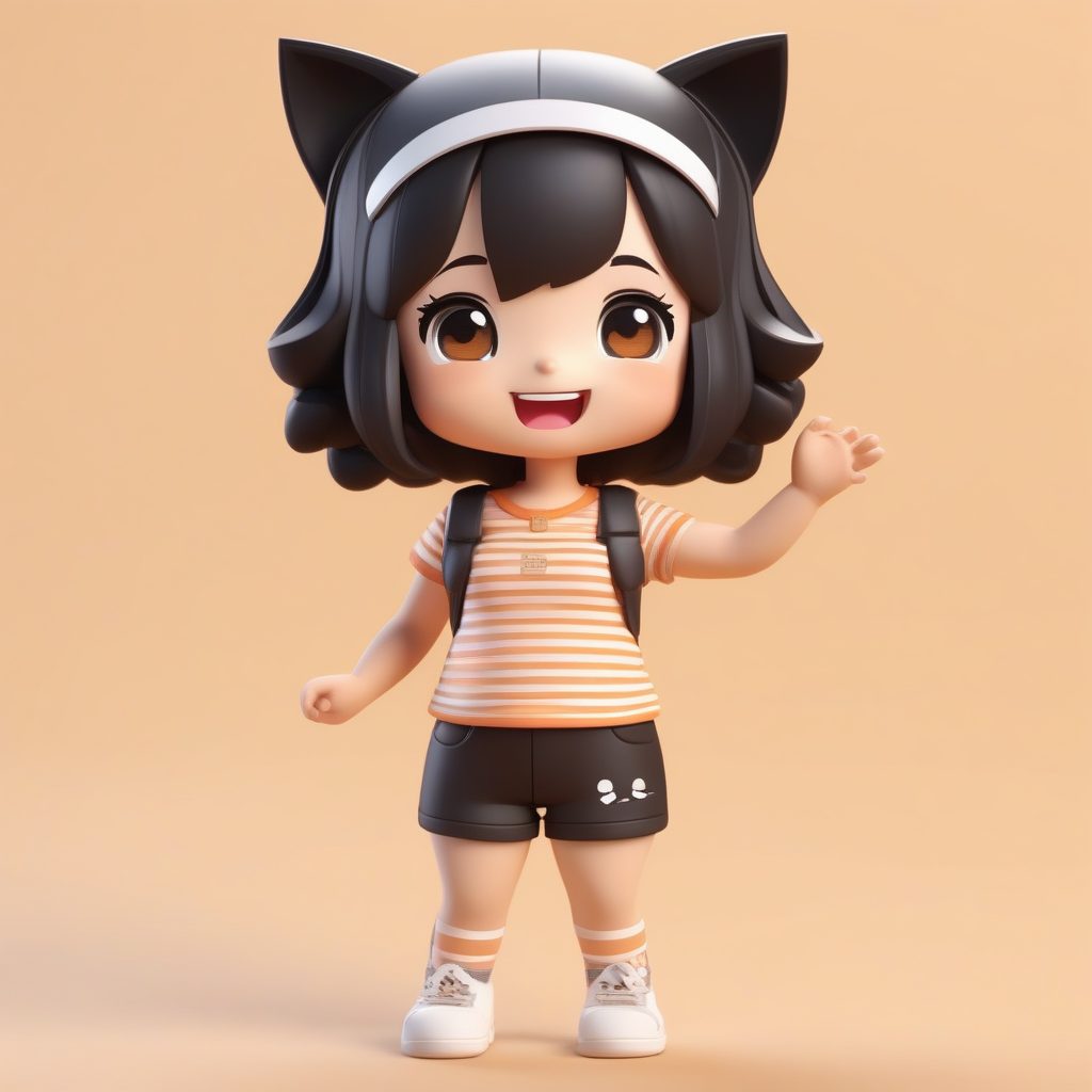 可爱猫耳Q版极简风女孩粘土建模全身像