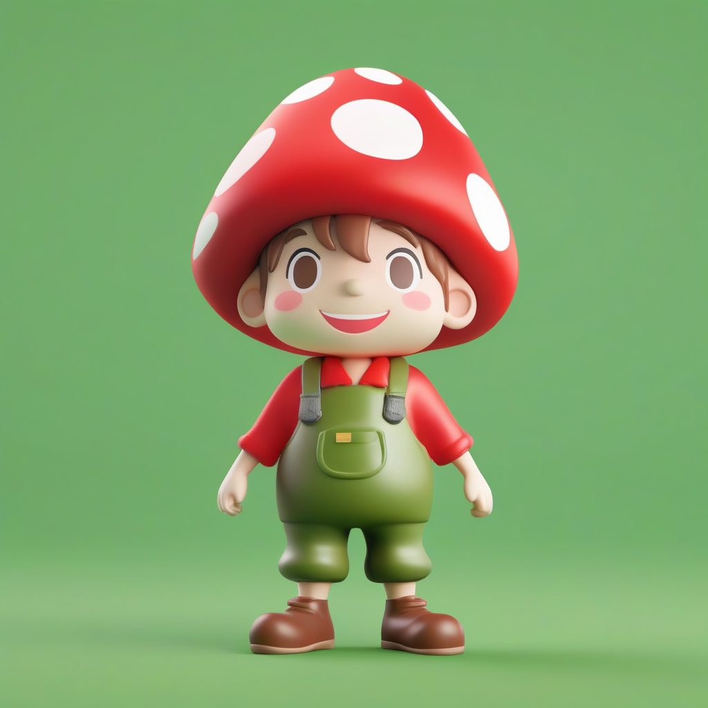 可爱蘑菇Q版角色：3D Octane光泽全身盲盒提示词