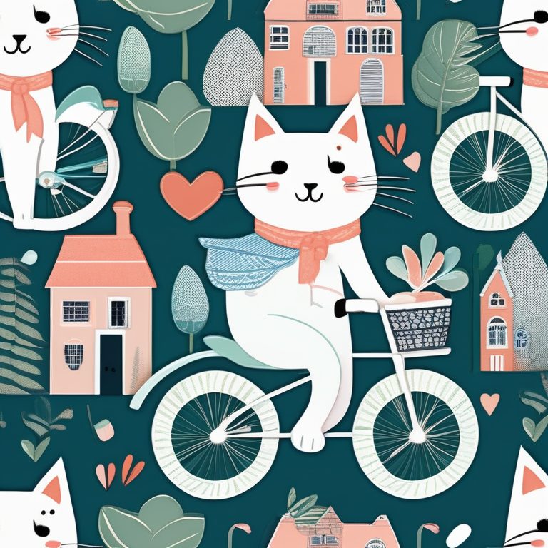 可爱拟人小猫的城市自行车旅行