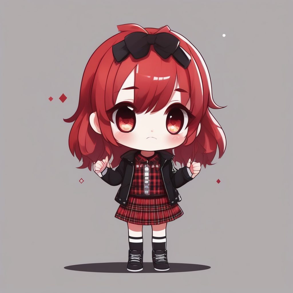 可爱朋克Q版：苏格兰格子和铆钉腰带，全身搞怪站姿高细节提示词