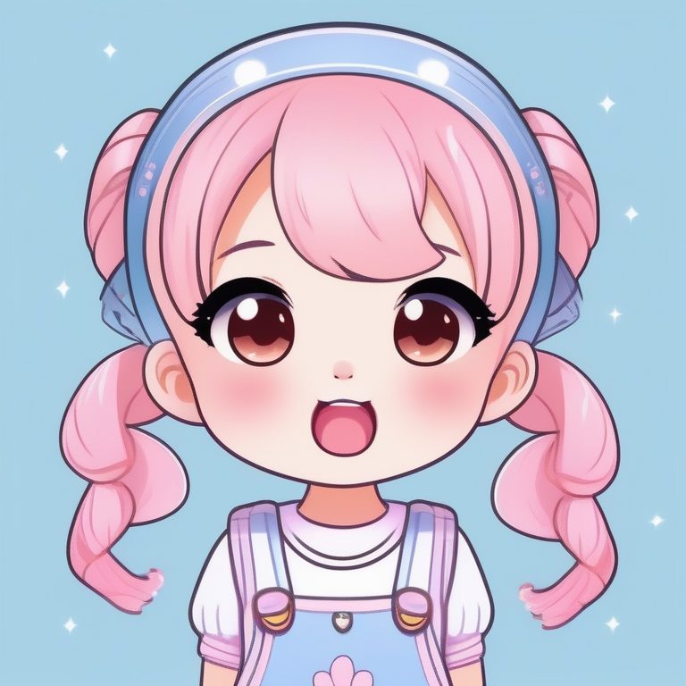 可爱Q版风格 一只粉发萌系少女 简约全身像