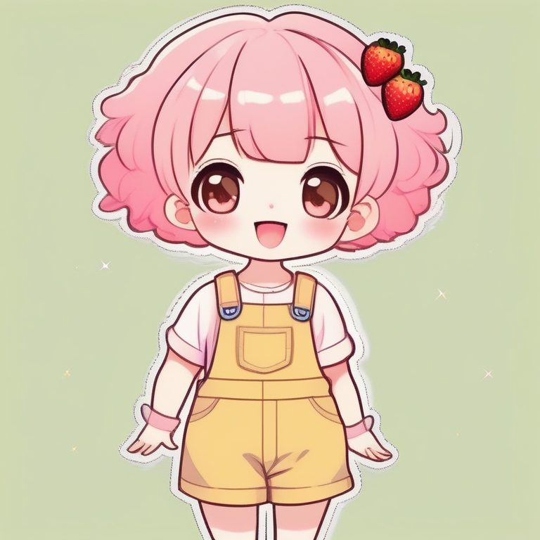 可爱Q版风格 一只萌系少女与草莓头饰