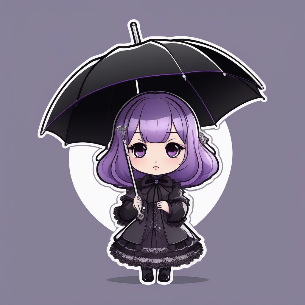 可爱Q版哥特洛丽塔女孩AI绘画提示词：高对比度线条艺术风格