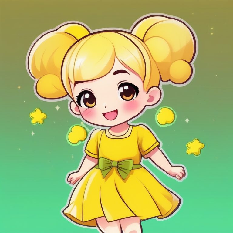 可爱Q版极简风格 一只黄色系小裙子少女 充满童趣全身