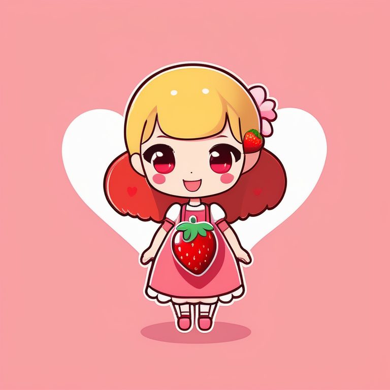 可爱Q版女孩草莓主题全身像
