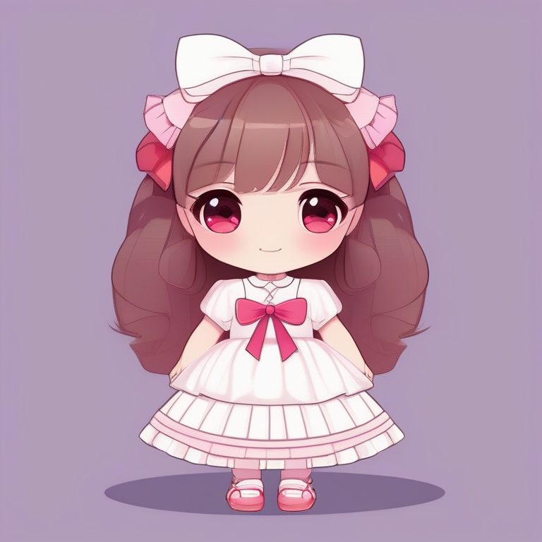 可爱Q版女孩红色蝴蝶结造型全身像