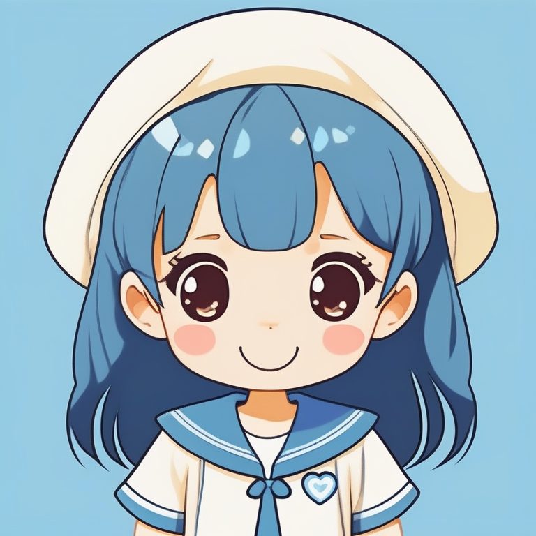 可爱Q版女孩俏皮笑容极简风