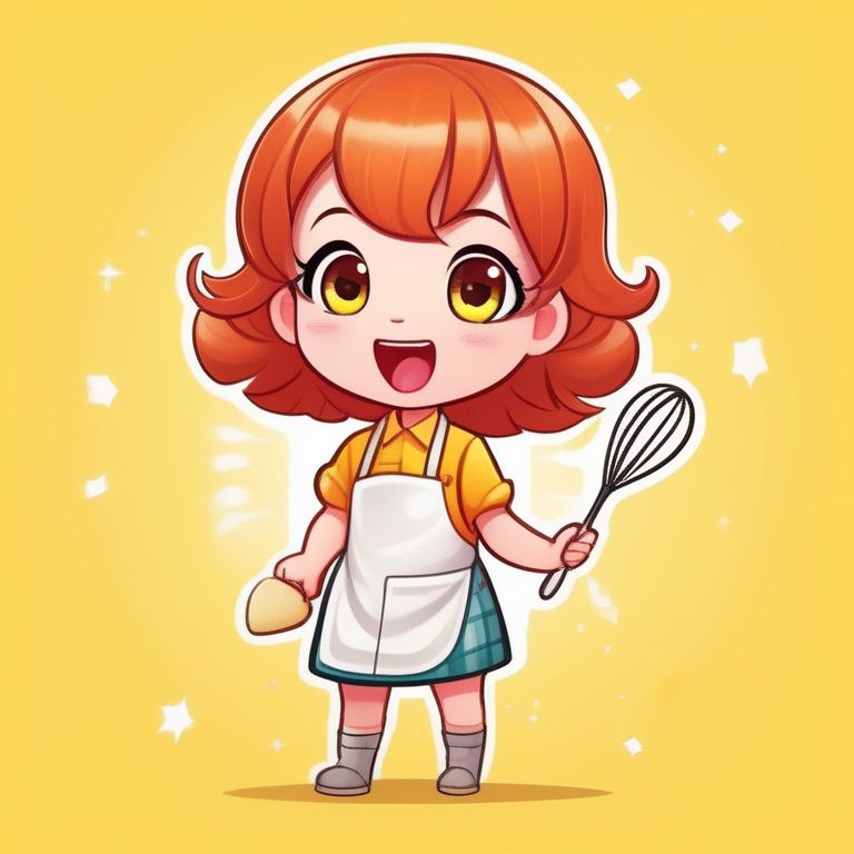 可爱Q版女孩全身:黄色围裙与烘焙主题