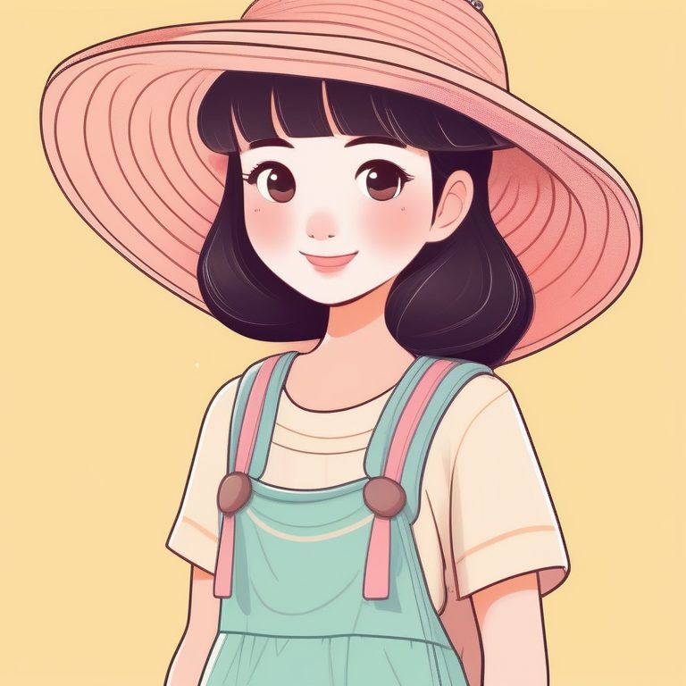 可爱Q版女孩 夏日草帽风 极简全身像