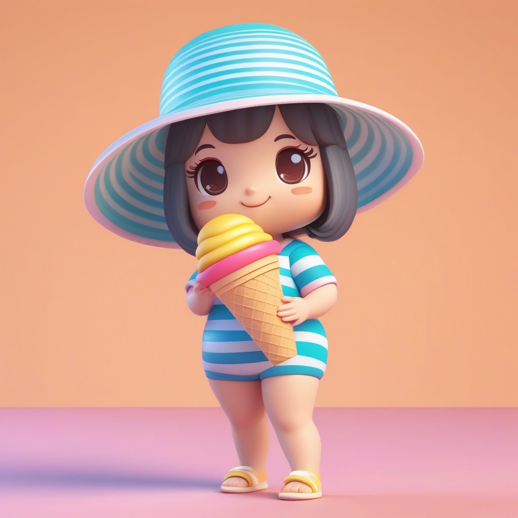 可爱Q版沙滩少女条纹泳装粘土雕塑夏日