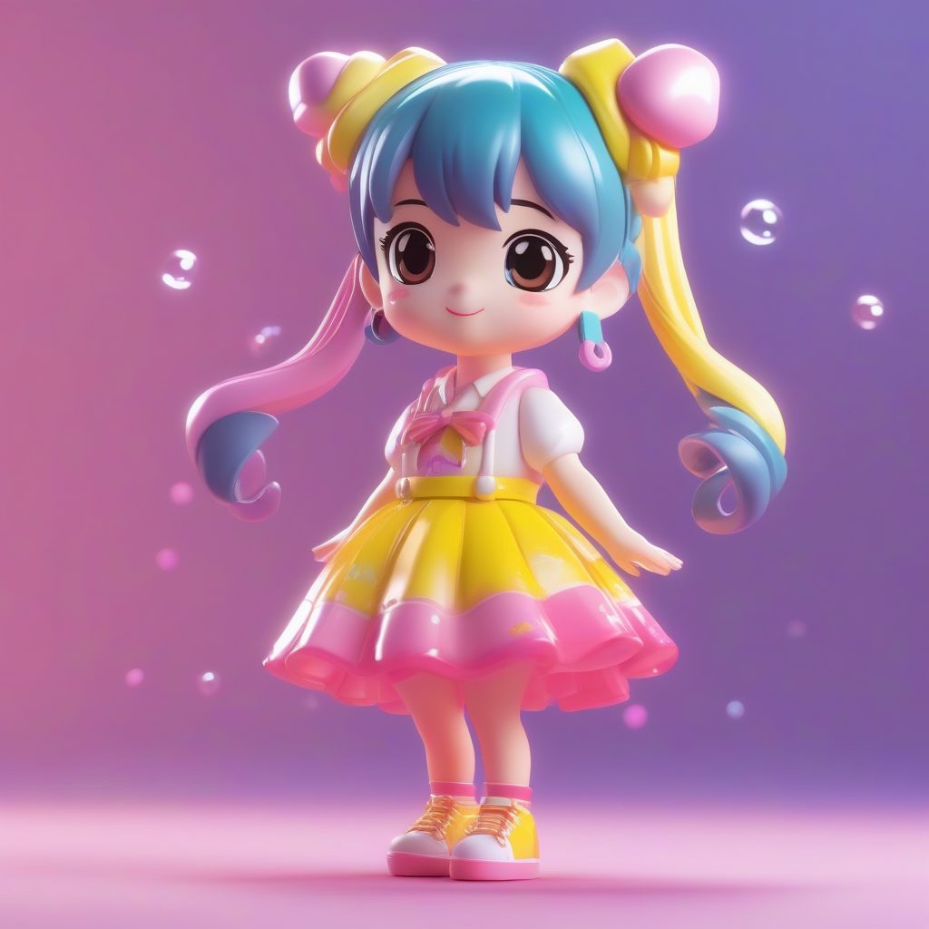 可爱Q版双马尾女孩：C4D高光泽盲盒手办全身站立提示词