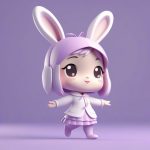 可爱Q版兔女郎:比耶手势,C4D高抛光、纯淡紫色背景 3 ke ai q ban tu nyu lang bi ye shou shi c4d gao pao guang chun dan zi se bei jing