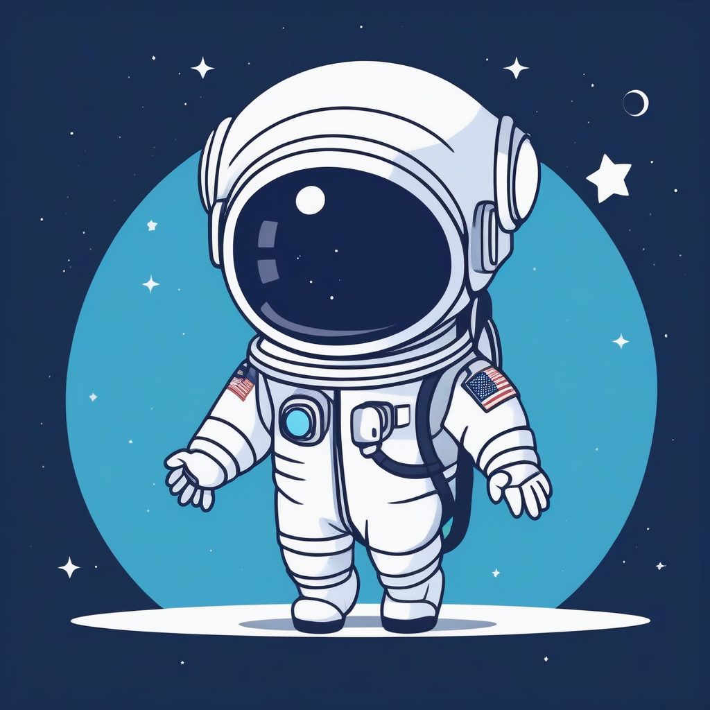 可爱Q版宇航员：科幻简约风全身图，纯深蓝背景提示词