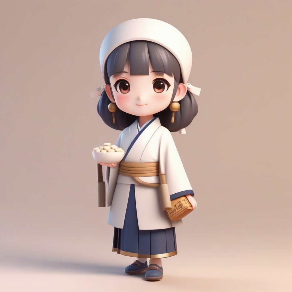 可爱药师少女Q版头像：背着小药箱，米色柔光背景