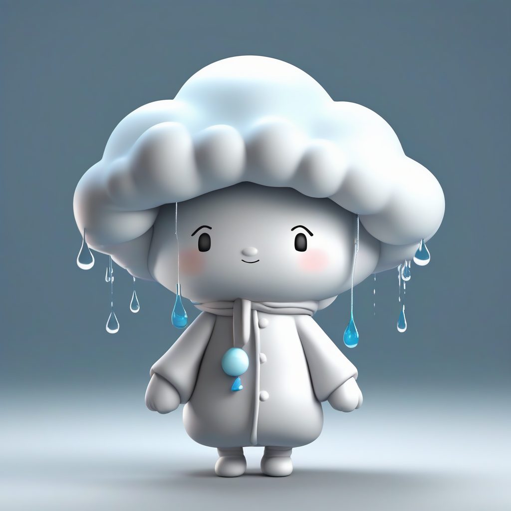 可爱雨云Q版：3D粘土材质全身手办设计提示词