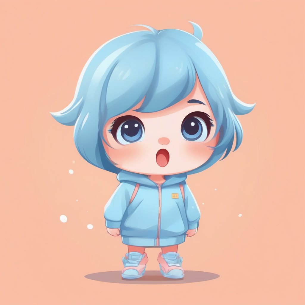 可爱治愈风：中景展现惊恐表情的Q版角色