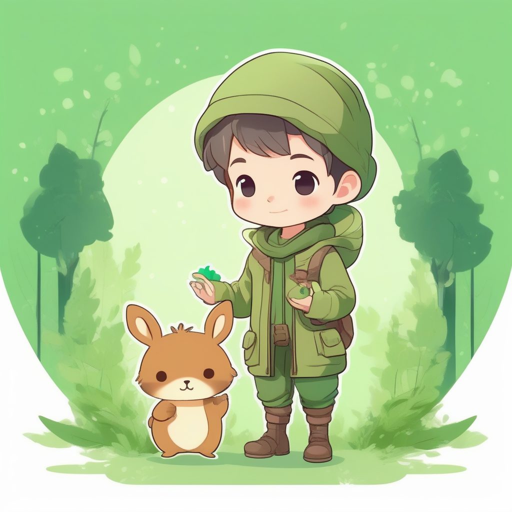 可爱治愈系2D Q版魔法生物饲养员男孩全身插画提示词 9 可爱治愈系2D Q版魔法生物饲养员男孩全身插画提示词