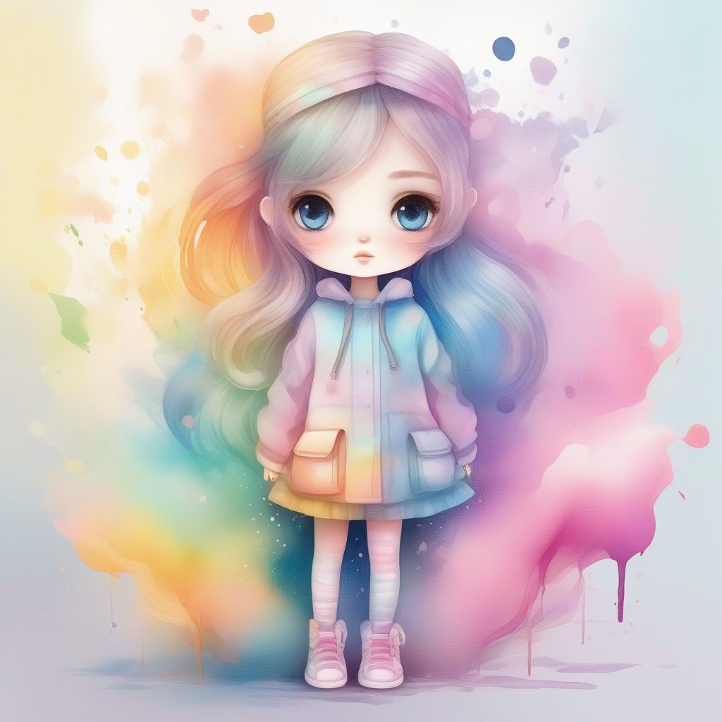 空灵高级定制：抽象水墨分层礼服Q版全身像