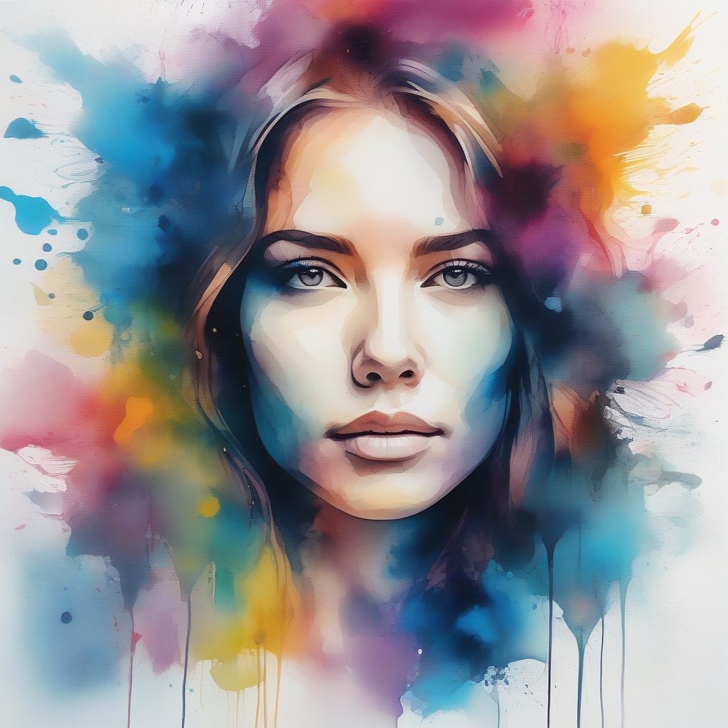 空灵溶解：由流动水彩构成的女性面部