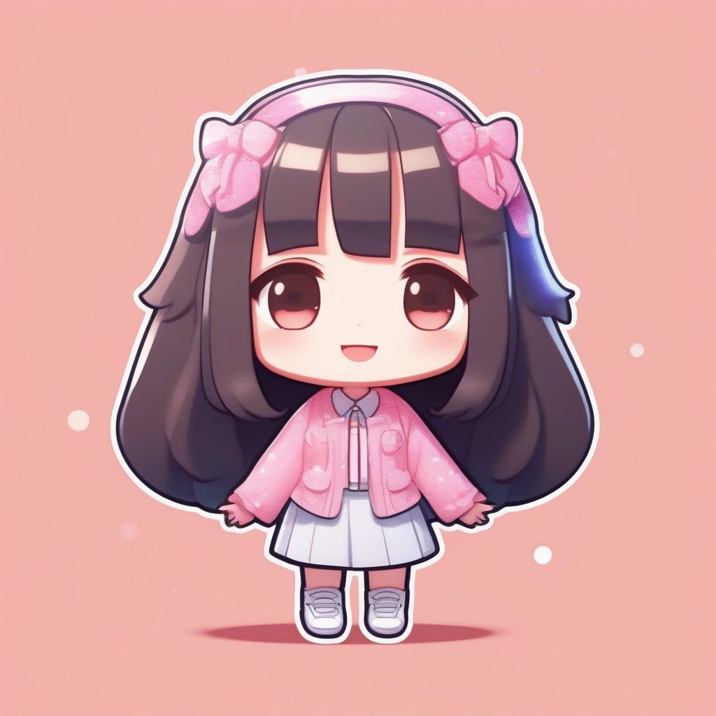 K-Pop偶像Q版风格：几何图案与手指爱心，珊瑚色背景渲染