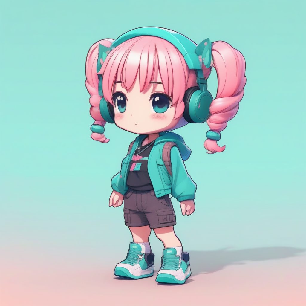 K-Pop Y2K风格Q版偶像：高饱和色彩与动感POSE全身渲染提示词