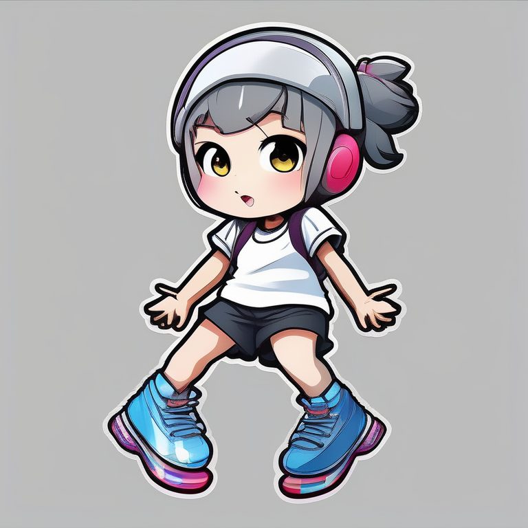 酷炫T恤风格 Q版女孩与溜冰鞋 纯色灰色背景