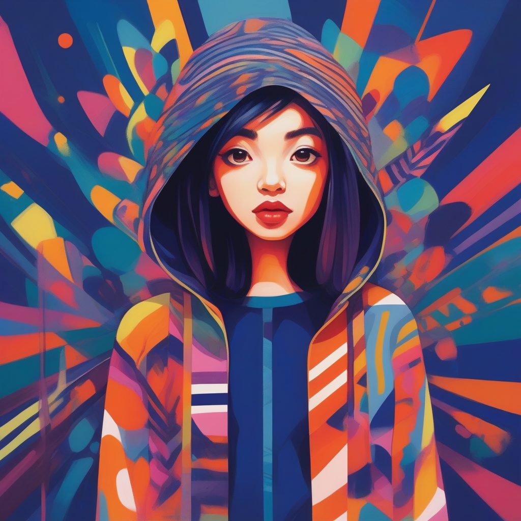 夸张超现实几何Q版少女：大胆线条与撞色抽象风格