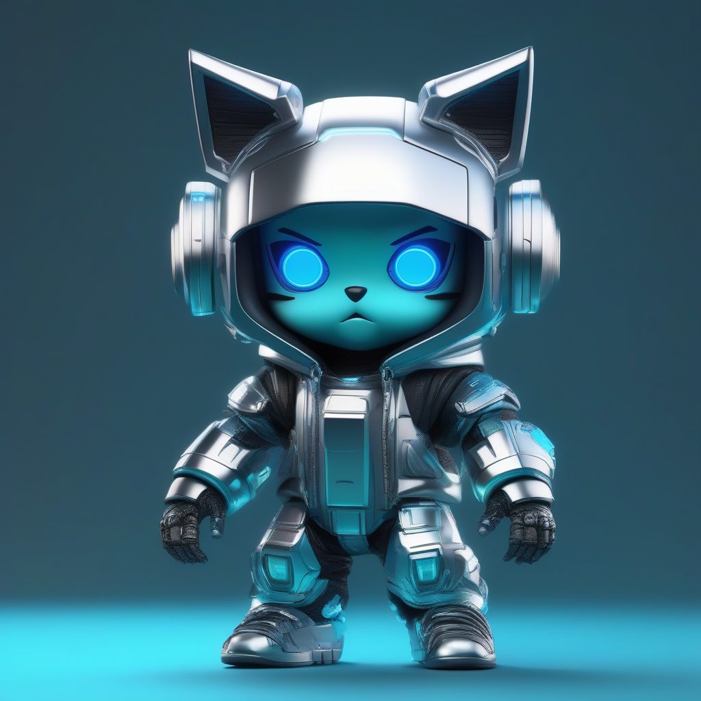 夸张可爱风：超大卫衣Q版男孩与高抛光镀铬机械狗的C4D渲染