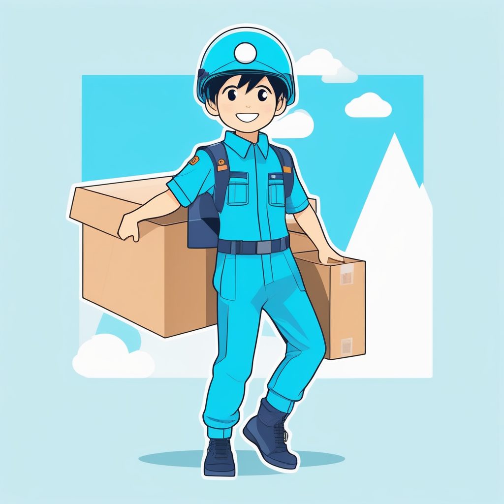 极简2D插画：Q版外卖/快递男孩提示词，聚焦职业与积极表情