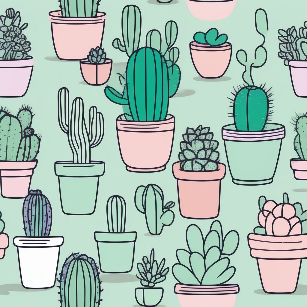 快乐小多肉：海沫绿背景下的手绘盆栽涂鸦