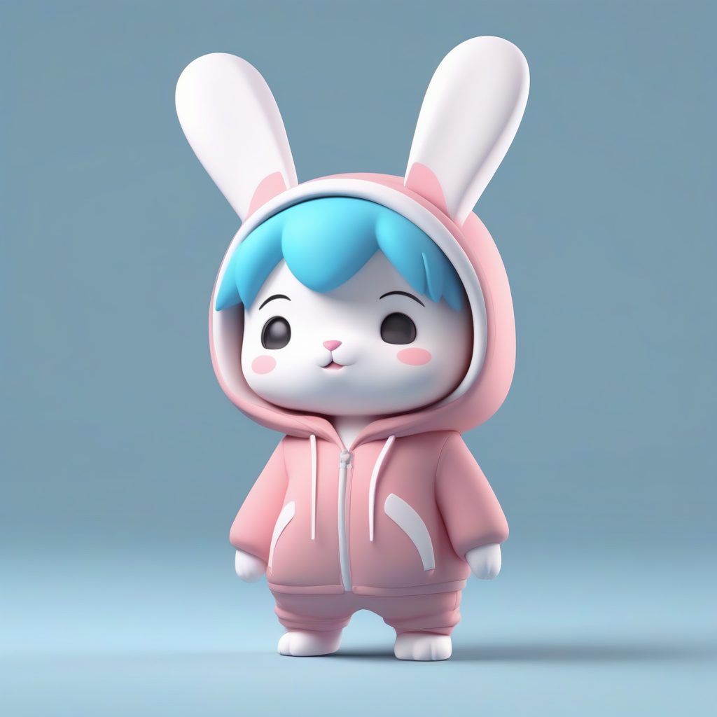 困倦萌态：穿着睡衣打哈欠的Q版兔耳娘3D全身图