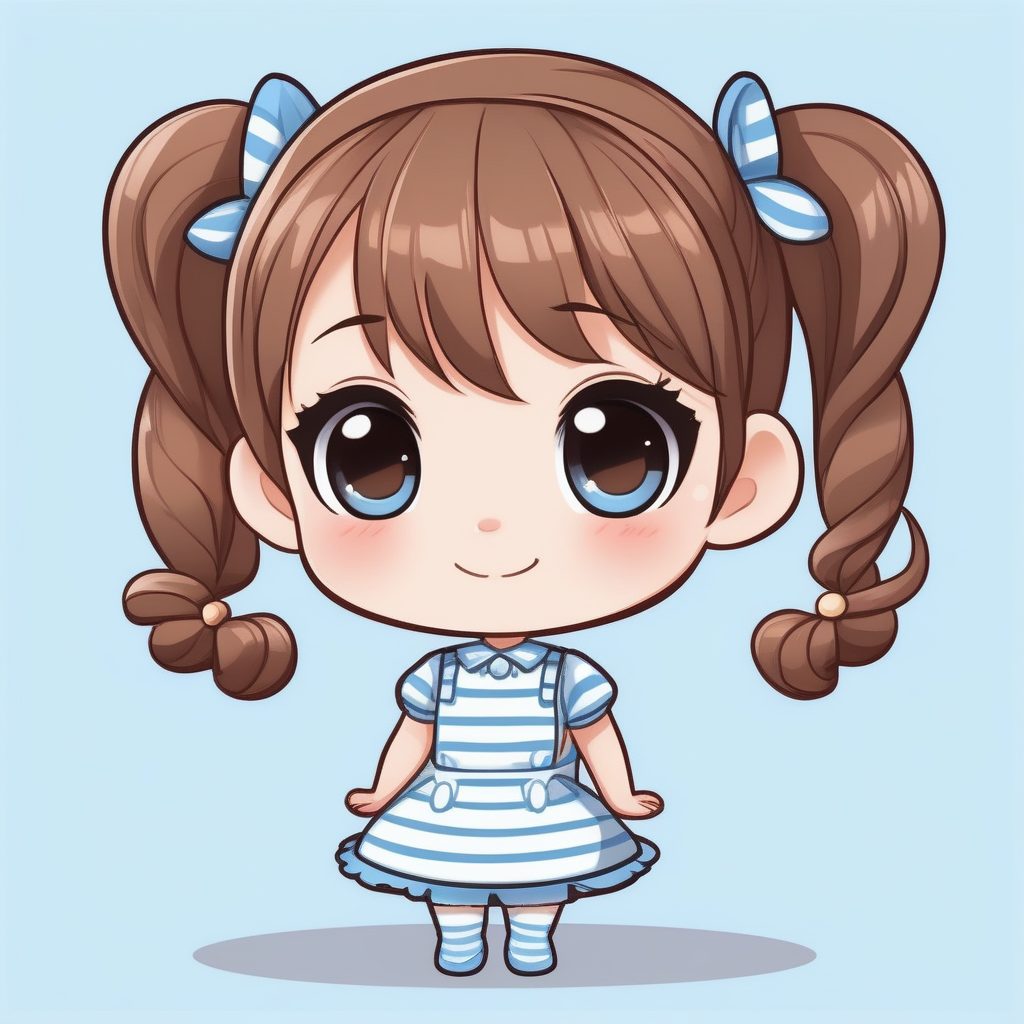 蓝白条纹极简Q版少女