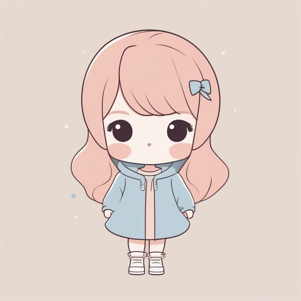 蓝调Q版治愈系：简约线条和俏皮眨眼动作全身像AI提示词