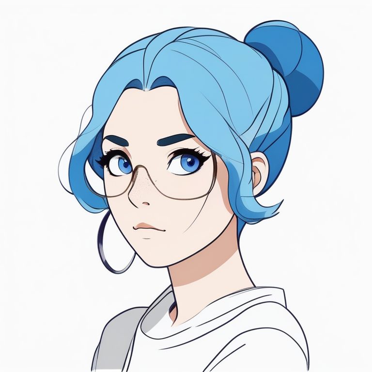 蓝发丸子头极简肖像配白色底色