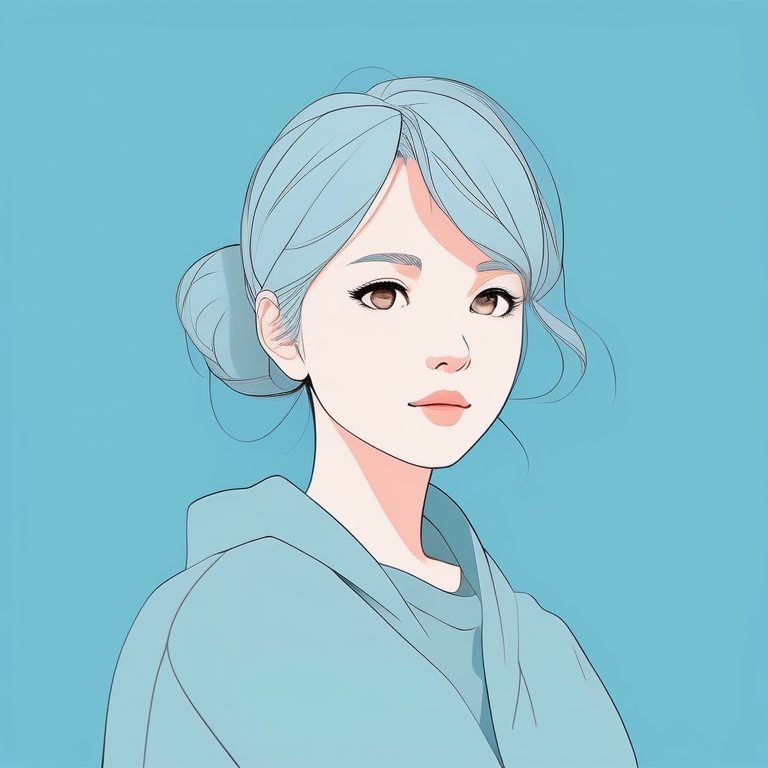 蓝色纯色背景下极简二次元少女