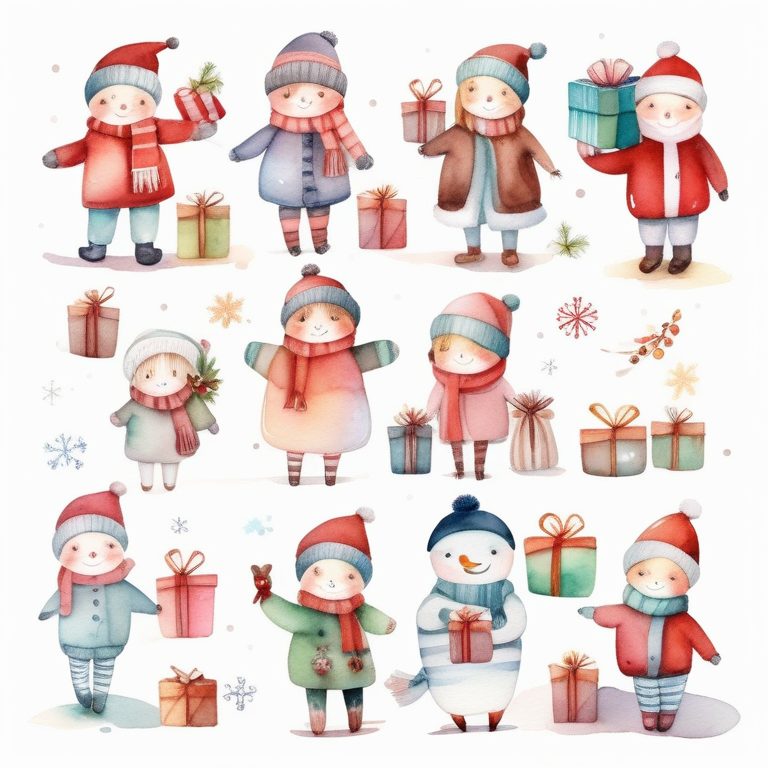 浪漫水彩圣诞角色