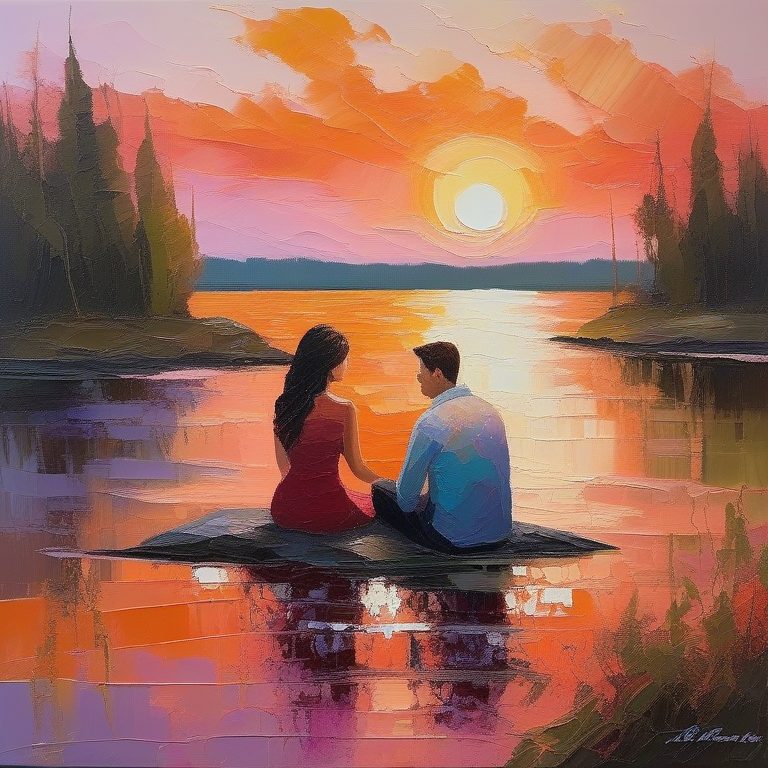 浪漫油画厚涂情侣肖像