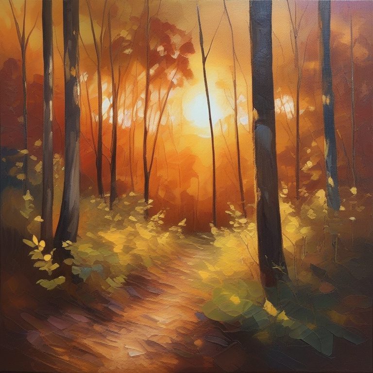 浪漫油画落日树林