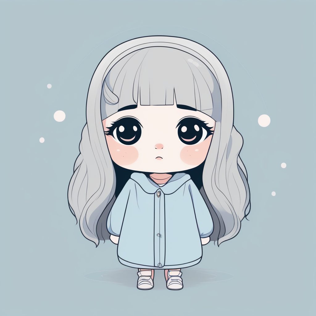 泪眼汪汪：极简风Q版女孩的无辜哭泣全身插画提示词