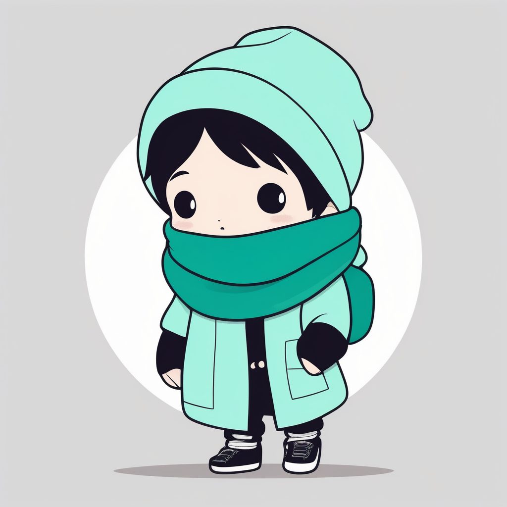 零阴影平面设计的极简Q版围巾男孩