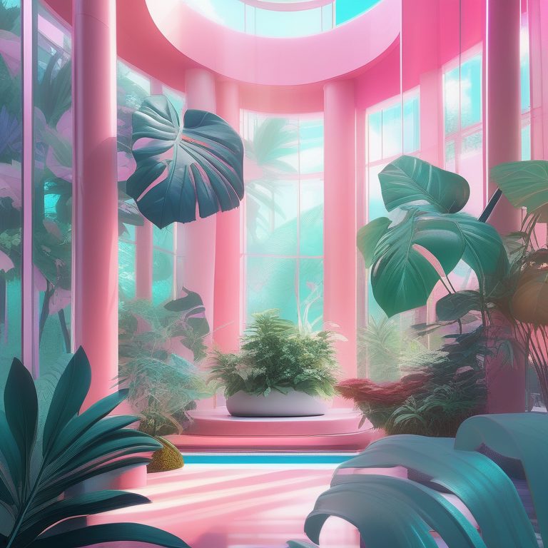 流行风粉嫩幻境热带植物花园