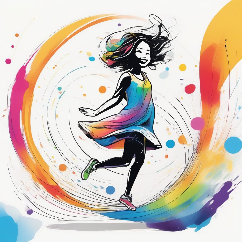 螺旋动态:Q版女孩旋转与彩虹轨迹插画 47 螺旋动态:Q版女孩旋转与彩虹轨迹插画