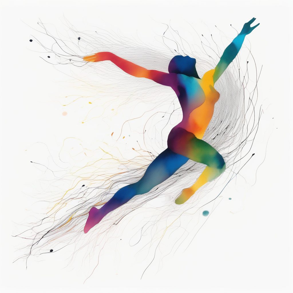 律动之舞：彩虹水滴中的抽象人体几何
