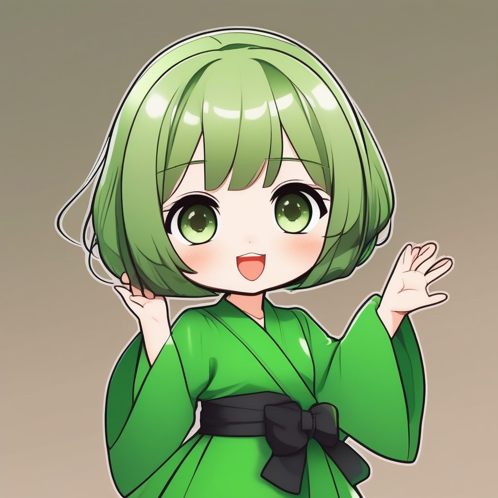 绿色极简风Q版少女挥手