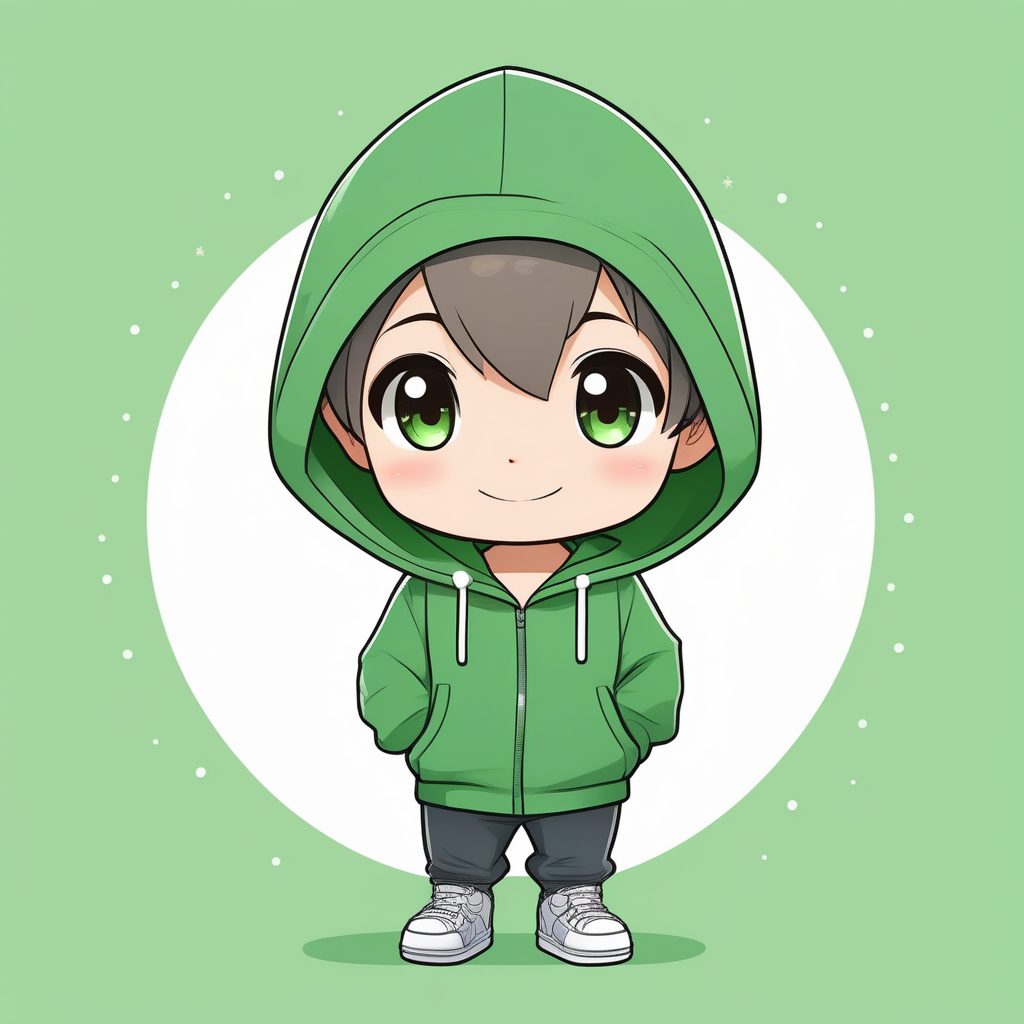 绿色卫衣极简动漫Q版男孩