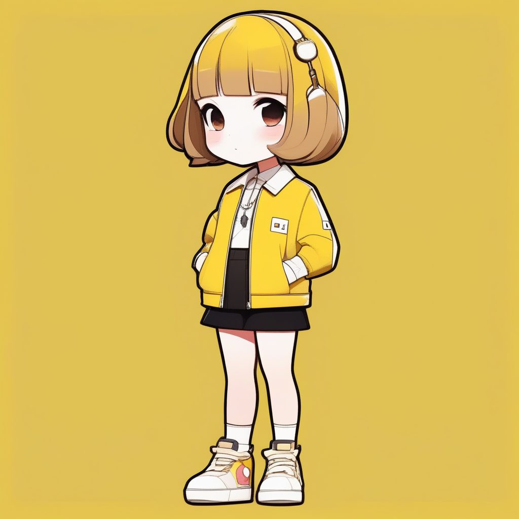 马卡龙配色：复古波普风Q版少女，极简平涂全身站立像AI提示词